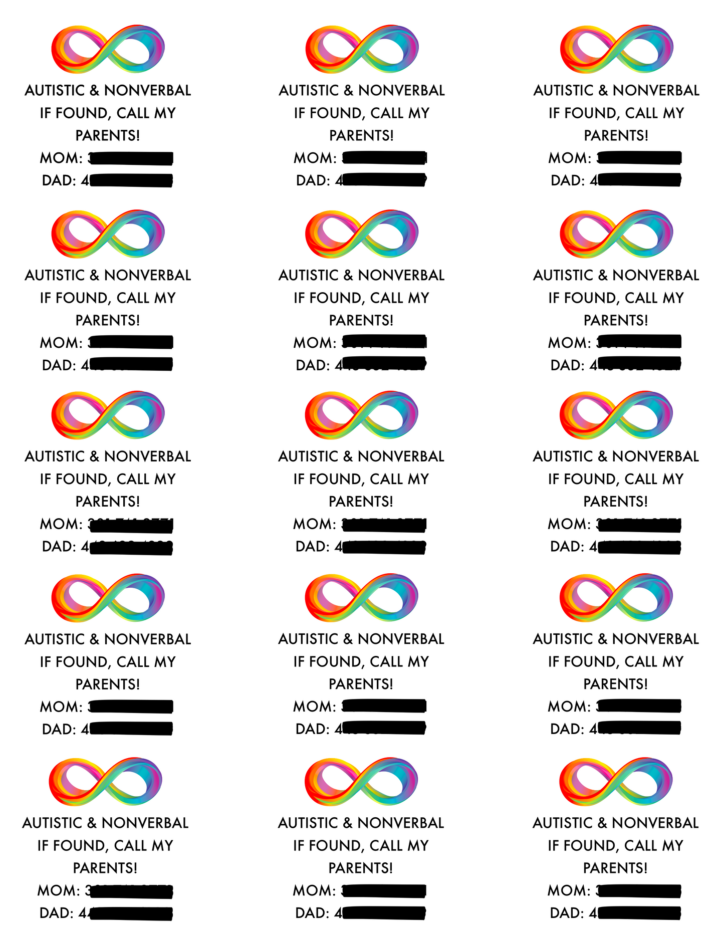 ASD/Neurodivergent Lost & Found Labels